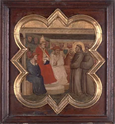 Den hellige Frans foran paven og kardinalerne (tempera på panel)